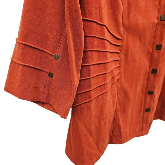 Penningtons Burnt Orange Snap Button Front Closure Long Sleeve Collared Shirt - Picture 9 of 12